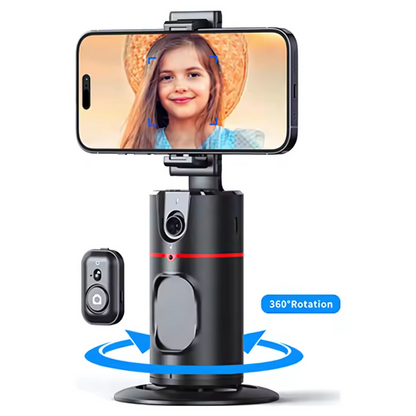 Smart cell phone holder with 360 degree automatic rotation and object tracking