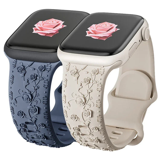 Floral Engraved Silicone Strap for Apple Watch Band.