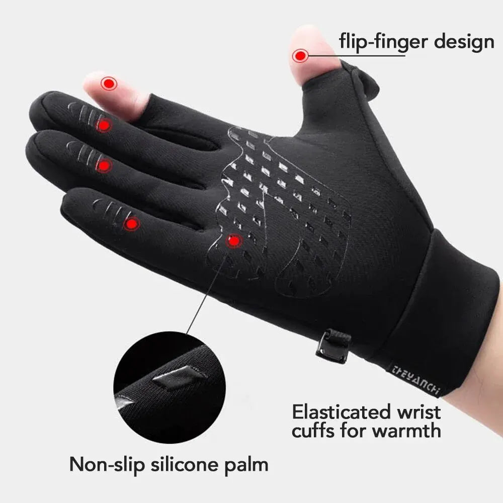 Waterproof 2 finger winter fishing gloves.