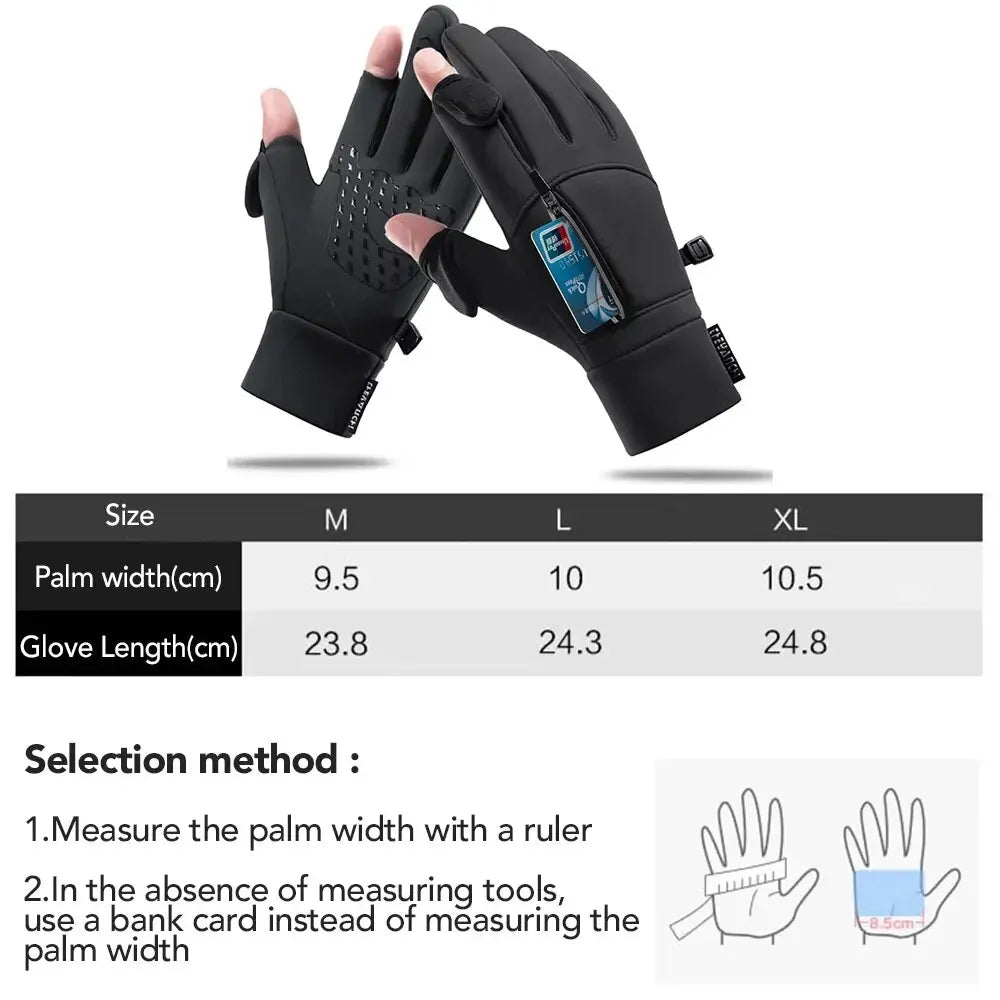 Waterproof 2 finger winter fishing gloves.