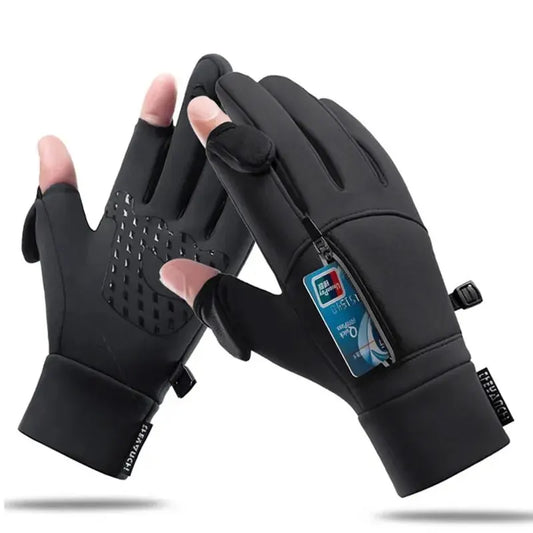 Waterproof 2 finger winter fishing gloves.