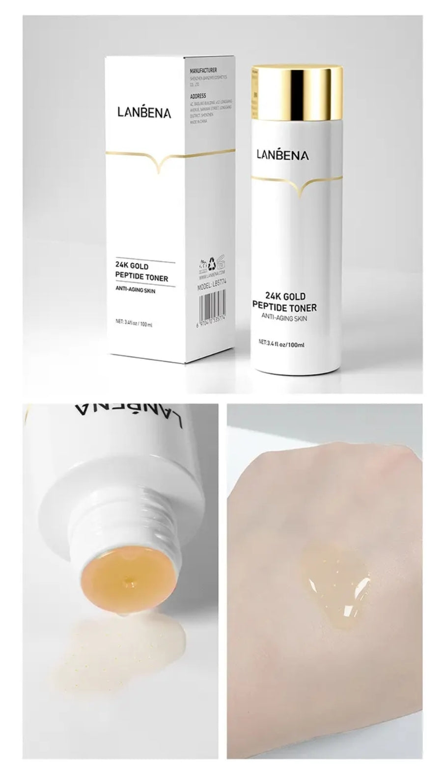 Skin and face toner with 24 carat gold peptides