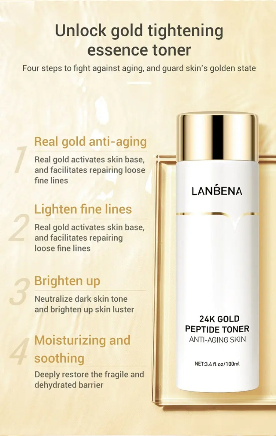 Skin and face toner with 24 carat gold peptides